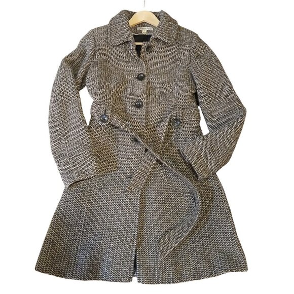 AMERICAN RAG Brown/Cream Wool Tweed Coat w/ Hood (detachable) - Picture 2 of 12